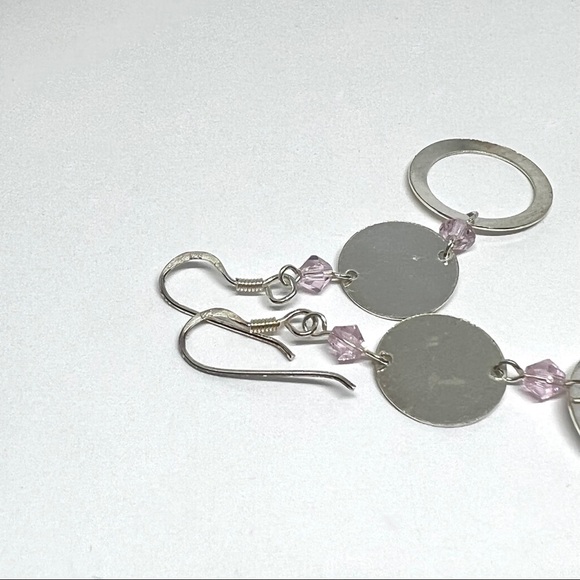 Sterling Silver Coin Earrings With Pink Beads! 925 - Picture 5 of 5